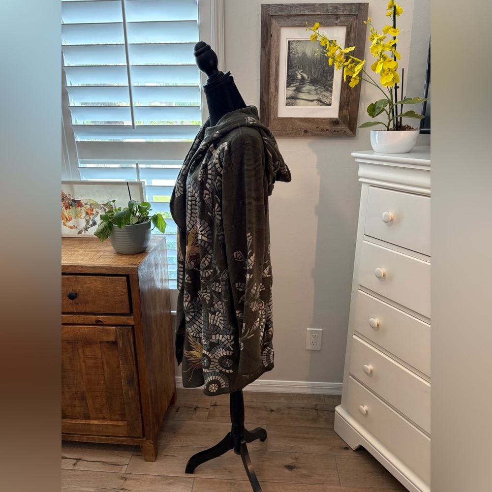 JOHNNY WAS XL Olive Green Hooded Women's Sweater Cardigan - Picture 5 of 11